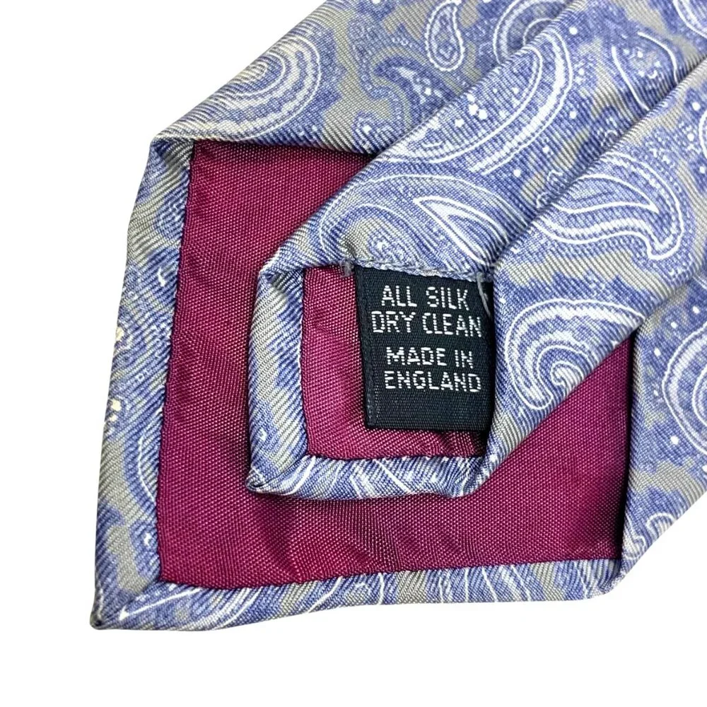 Vintage John Comfort Gray Blue Silk Paisley Necktie‎ Made in London England